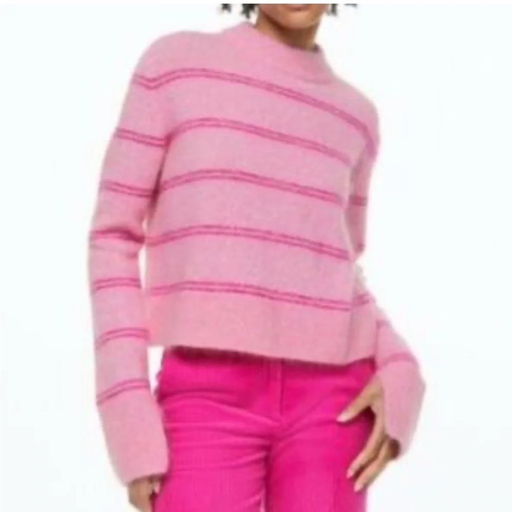H&M Wool Mohair Blend Fuzzy Pink Split sleeve Hem Sweater Size XS NEW NWT